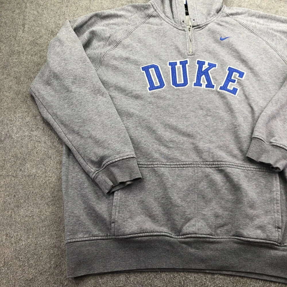 Vintage Duke Blue Devils Hoodie Mens XL Gray NCAA Nike 1/4 Zip Sweatshirt